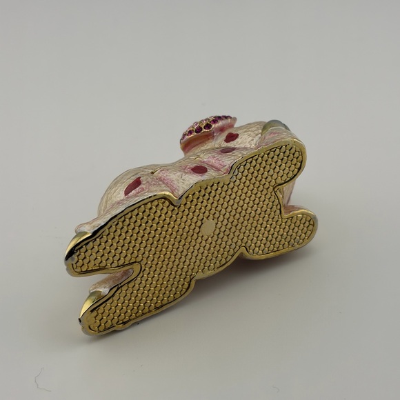 Vintage Gold Pink Enamel Rhinestone Pig Trinket Box - Picture 7 of 7